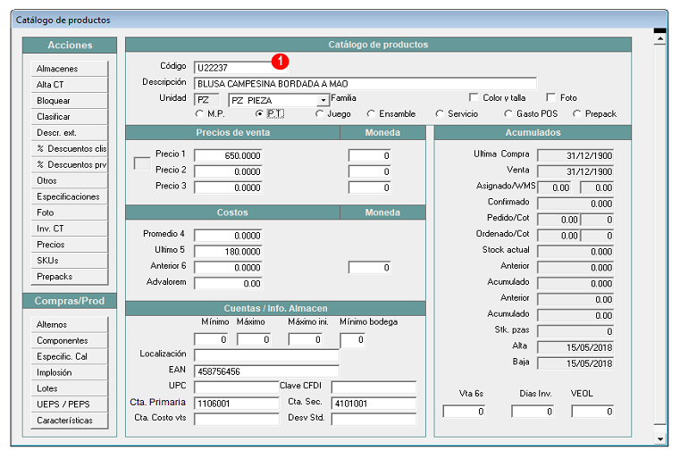 Heredar clave SAT a producto clasificado Proscai