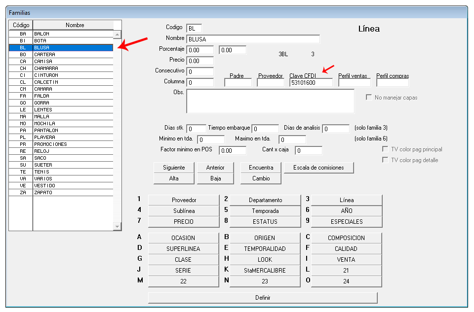 Heredar clave SAT a producto clasificado Proscai
